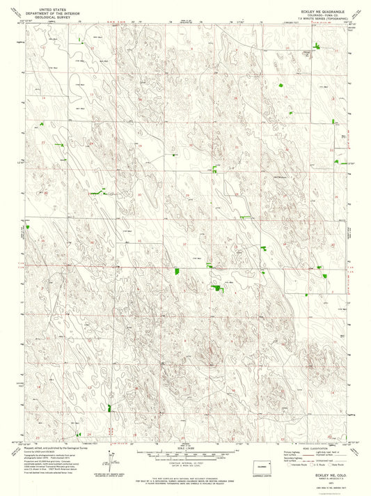 Topographical Map - Eckley Colorado North East Quad - USGS 1971 - 23 x 30.73 - Vintage Wall Art