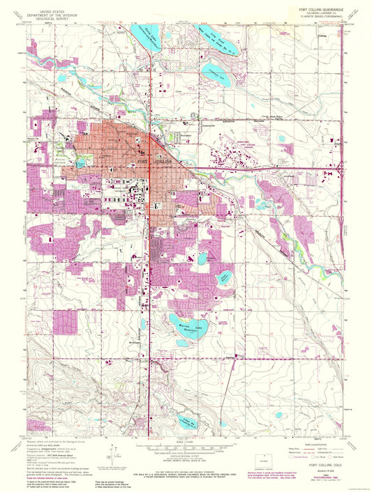 Topographical Map - Ft Collins Colorado Quad - USGS 1984 - 23 x 30.48 - Vintage Wall Art