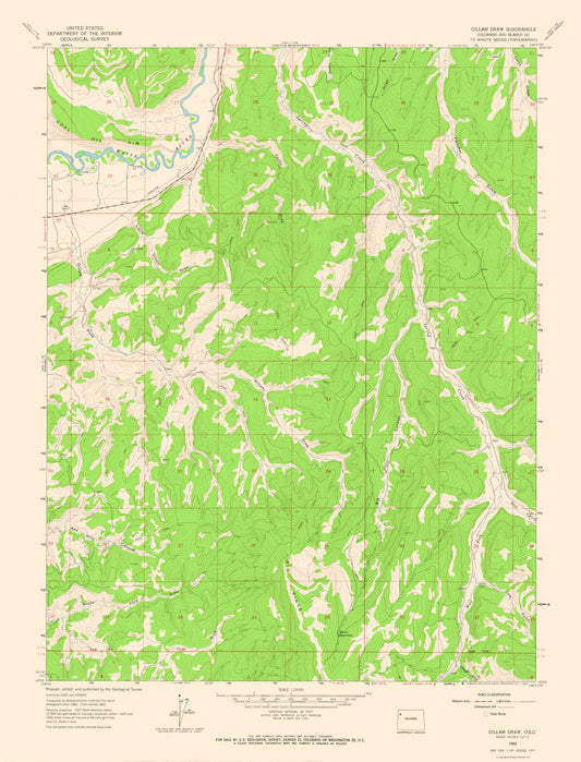 Topographical Map - Gillam Draw Colorado Quad - USGS 1962 - 23 x 30.14 - Vintage Wall Art