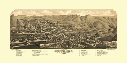 Historic Panoramic View - Golden Colorado - Stoner 1882 - 23 x 46.18 - Vintage Wall Art