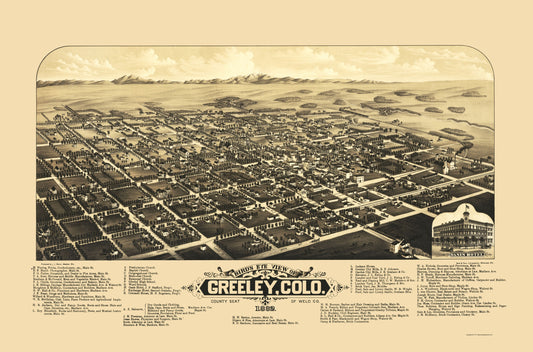 Historic Panoramic View - Greeley Colorado - Stoner 1882 - 23 x 34.83 - Vintage Wall Art