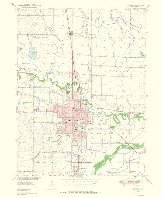 Topographical Map - Greeley Colorado Quad - USGS 1965 - 23 x 28.11 - Vintage Wall Art