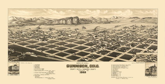 Historic Panoramic View - Gunnison Colorado - Stoner 1882 - 23 x 45.06 - Vintage Wall Art