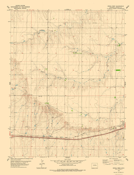 Topographical Map - Genoa West Colorado Quad - USGS 1980 - 23 x 29.90 - Vintage Wall Art