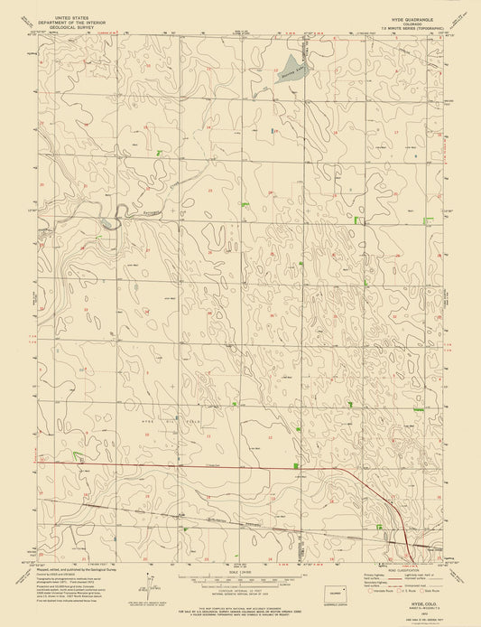 Topographical Map - Hyde Colorado Quad - USGS 1972 - 23 x 29.92 - Vintage Wall Art