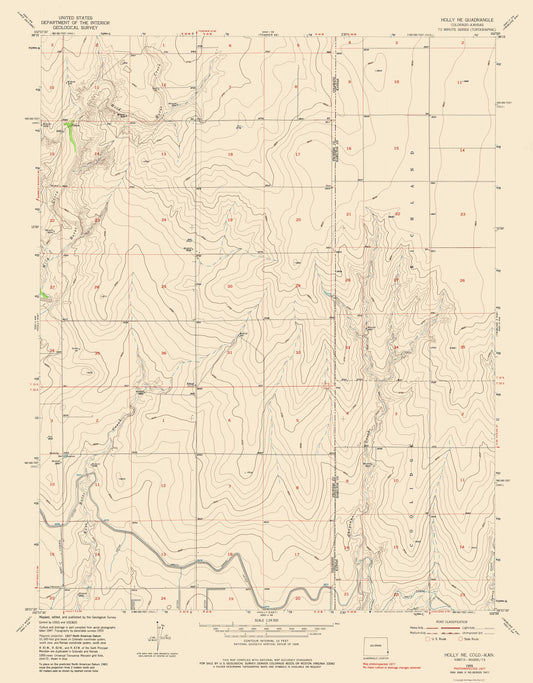 Topographical Map - Holly North East Colorado Quad - USGS 1977 - 23 x 29.49 - Vintage Wall Art