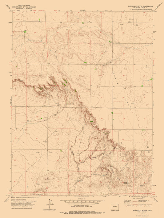 Topographical Map - Kirchnavy Butte Colorado Quad - USGS 1978 - 23 x 30.59 - Vintage Wall Art