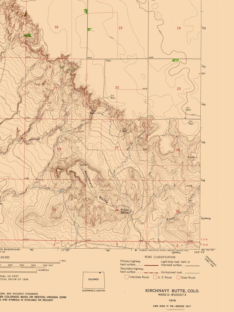 Topographical Map - Kirchnavy Butte Colorado Quad - USGS 1978 - 23 x 30.59 - Vintage Wall Art