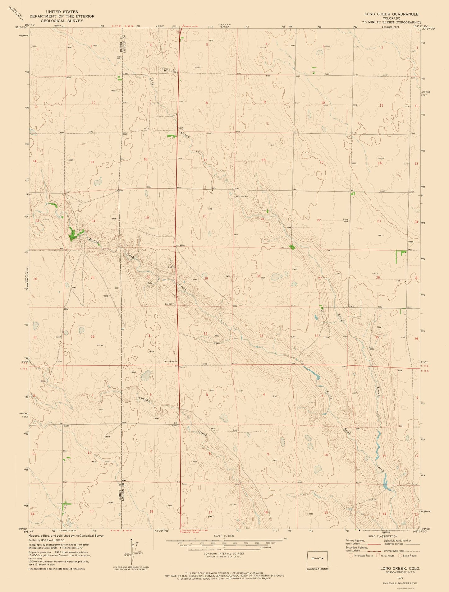 Topographical Map - Long Creek Colorado Quad - USGS 1970 - 23 x 30.31 - Vintage Wall Art