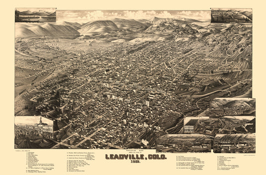 Historic Panoramic View - Leadville Colorado - Stoner 1882 - 23 x 34.82 - Vintage Wall Art