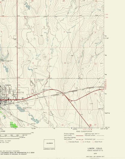 Topographical Map - Limon Colorado Quad - USGS 1970 - 23 x 29.21 - Vintage Wall Art