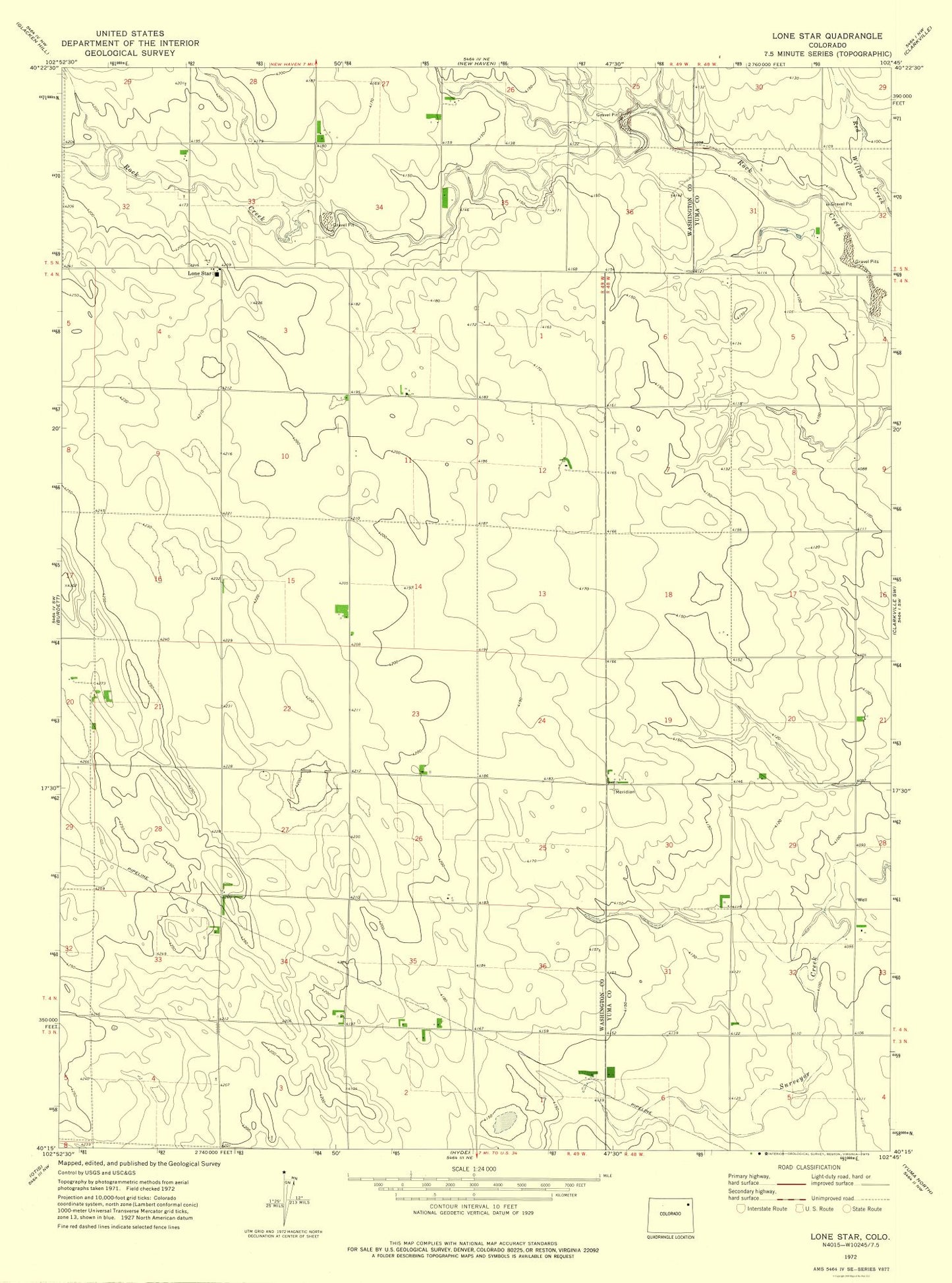 Topographical Map - Lone Star Colorado Quad - USGS 1972 - 23 x 31.01 - Vintage Wall Art