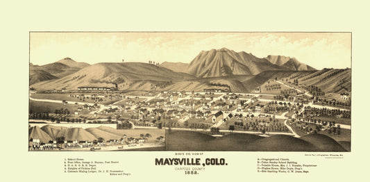 Historic Panoramic View - Maysville Colorado - Beck 1882 - 23 x 46.71 - Vintage Wall Art