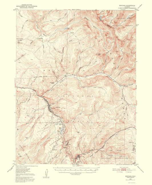 Topographical Map - Minturn Colorado Quad - USGS 1954 - 23 x 28.02 - Vintage Wall Art