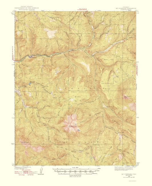 Topographical Map - Mt Gunnison Colorado Quad - USGS 1952 - 23 x 28.16 - Vintage Wall Art