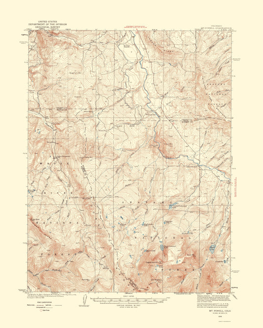 Topographical Map - Mt Powell Colorado Quad - USGS 1933 - 23 x 28.70 - Vintage Wall Art