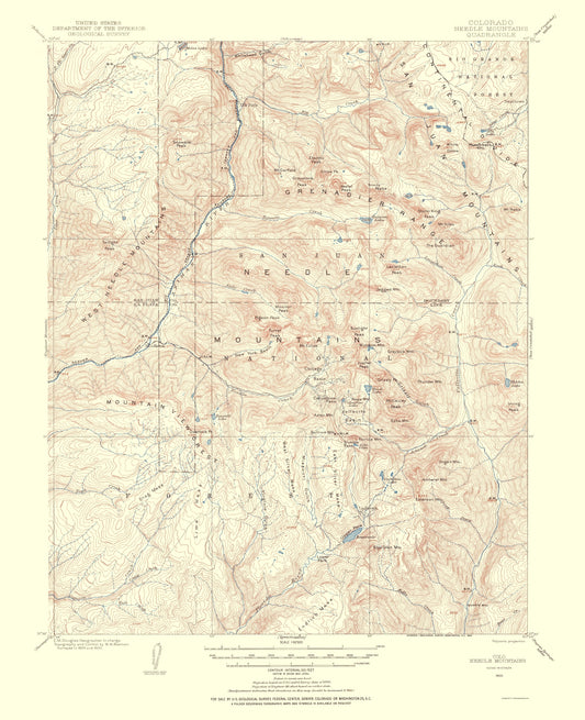 Topographical Map - Needle Mountains Colorado Quad - USGS 1955 - 23 x 28.27 - Vintage Wall Art