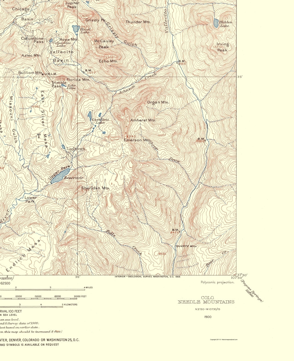 Topographical Map - Needle Mountains Colorado Quad - USGS 1955 - 23 x 28.27 - Vintage Wall Art