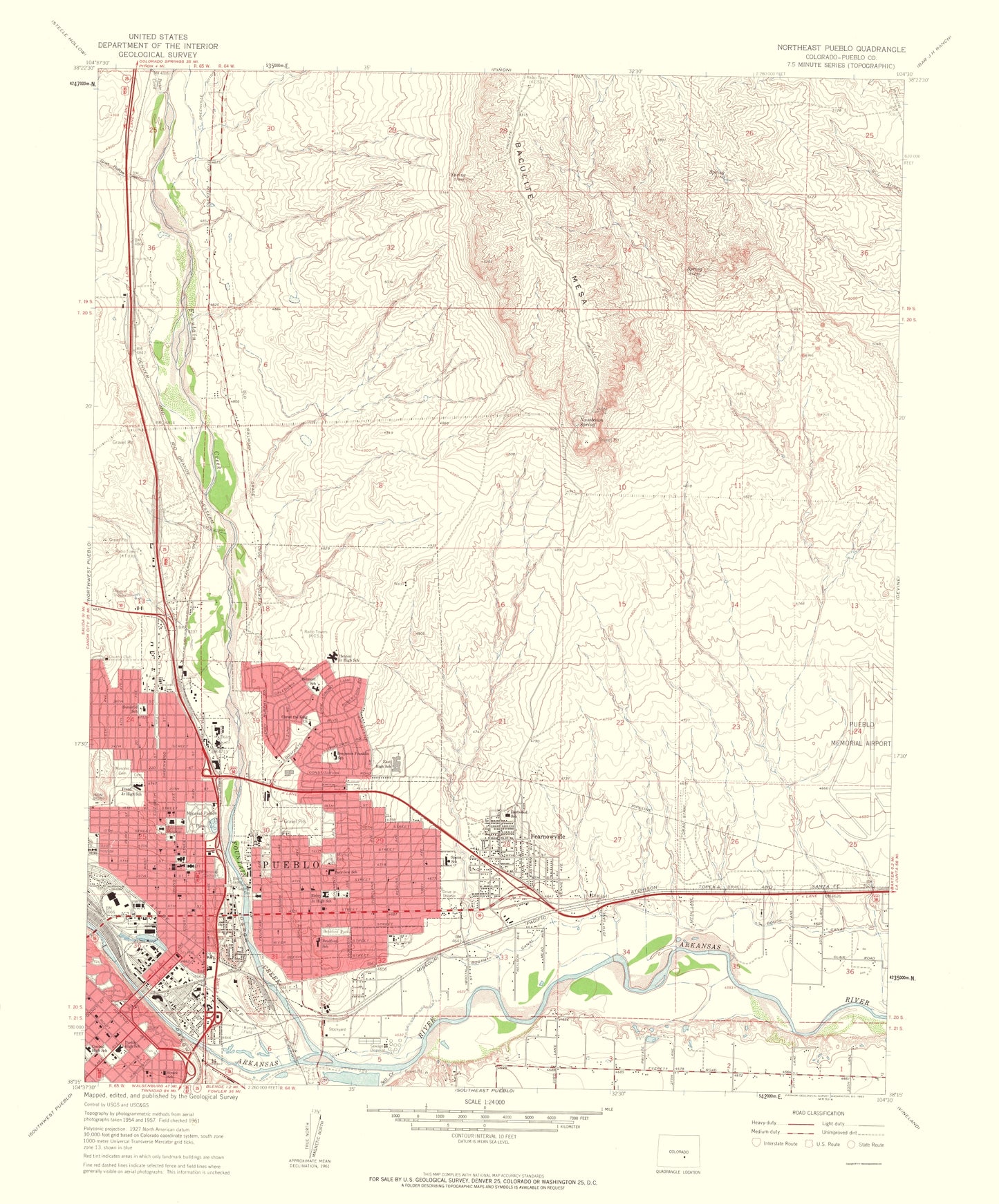 Topographical Map - Pueblo Colorado North East Quad - USGS 1963 - 23 x 27.75 - Vintage Wall Art