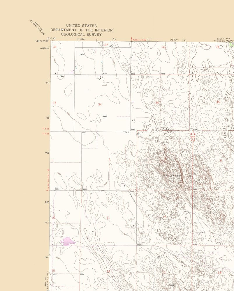 Topographical Map - Old Baldy Colorado Quad - USGS 1971 - 23 x 28.62 - Vintage Wall Art