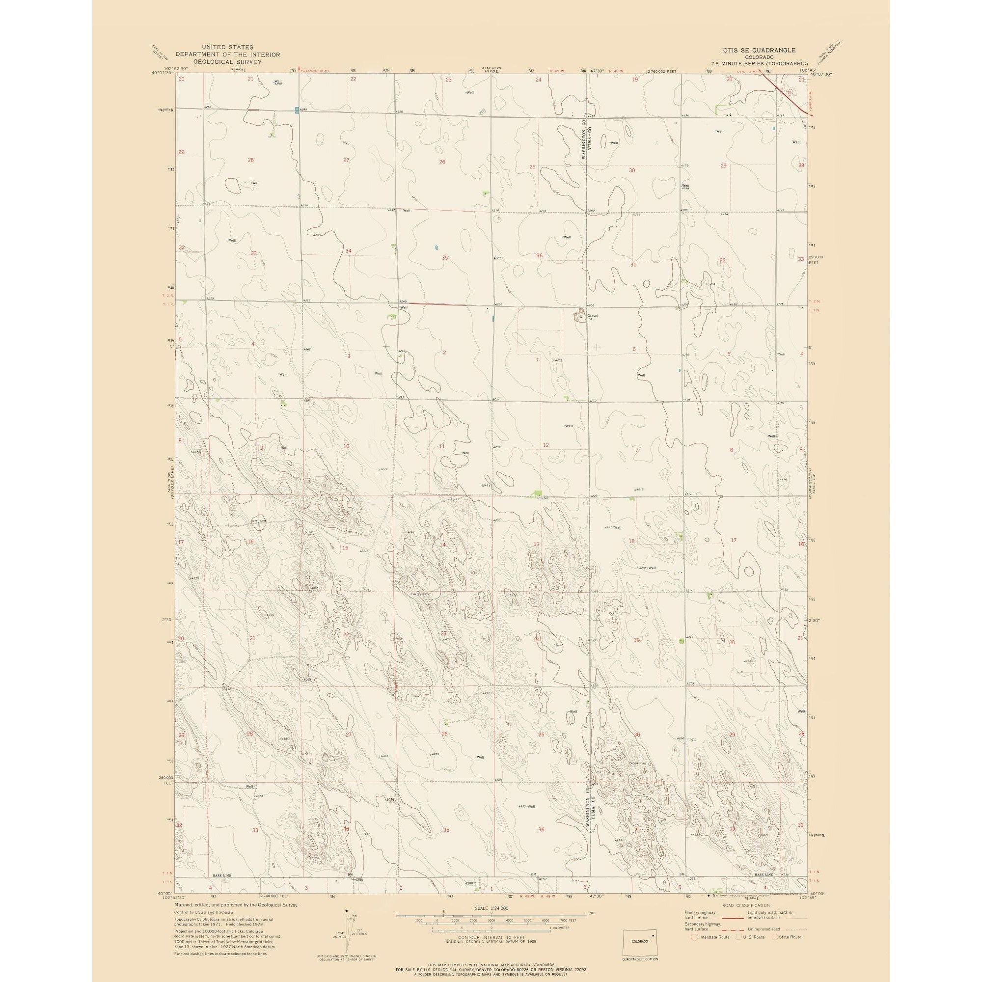 Otis Ridge Map Topographical Map - Otis Southeast Colorado Quad - USGS 1972 - 23 x 28 ...
