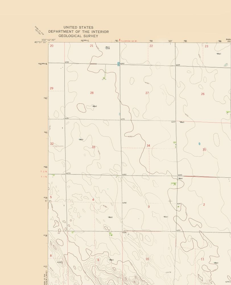 Topographical Map - Otis Southeast Colorado Quad - USGS 1972 - 23 x 28.30 - Vintage Wall Art