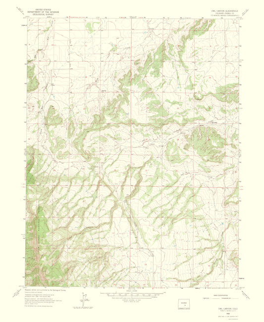 Topographical Map - Owl Canyon Colorado Quad - USGS 1965 - 23 x 28.10 - Vintage Wall Art