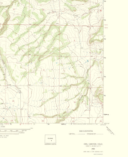 Topographical Map - Owl Canyon Colorado Quad - USGS 1965 - 23 x 28.10 - Vintage Wall Art