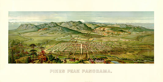 Historic Panoramic View - Pikes Peak Colorado Springs Colorado - 1890 - 23 x 45.28 - Vintage Wall Art