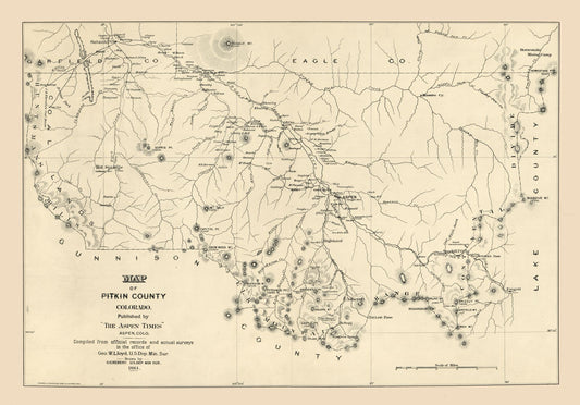 Historic County Map - Pitkin County Colorado - Vickery 1884 - 32.92 x 23 - Vintage Wall Art