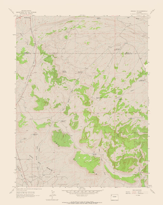 Topographical Map - Rangely Colorado Quad - USGS 1962 - 23 x 28.88 - Vintage Wall Art