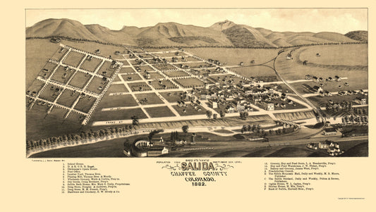 Historic Panoramic View - Salida Colorado - Stoner 1882 - 23 x 40.72 - Vintage Wall Art