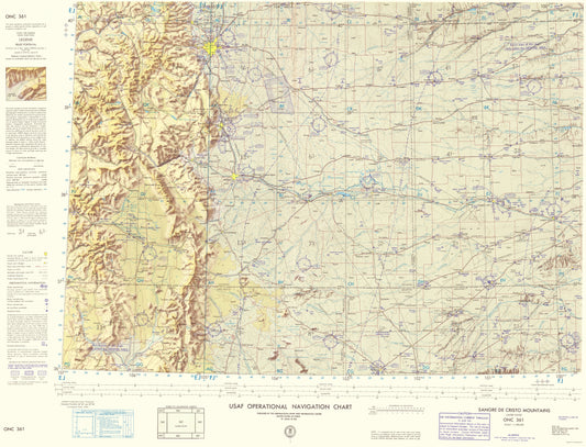 Topographical Map - Sangre De Cristo Mountains Colorado Sheet - USAF 1961 - 23 x 30.13 - Vintage Wall Art