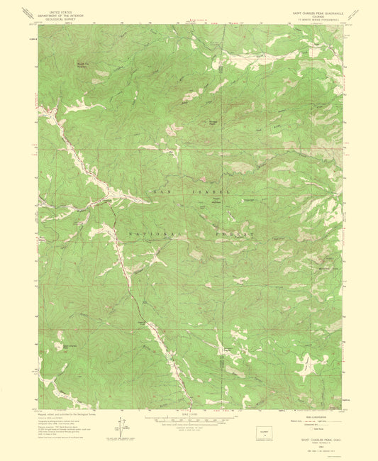 Topographical Map - Saint Charles Peak Colorado Quad - USGS 1966 - 23 x 28.04 - Vintage Wall Art