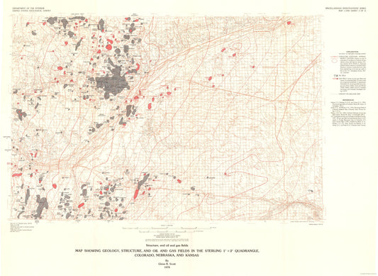 Historic Mine Map - Sterling Quad of Structure Oil Gas Fields - Scott 1978 - 31.49 x 23 - Vintage Wall Art