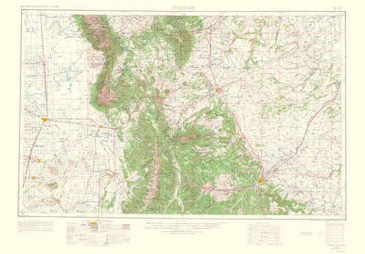 Topographical Map - Trinidad Colorado Quad - USGS 1954 - 23 x 33.03 - Vintage Wall Art