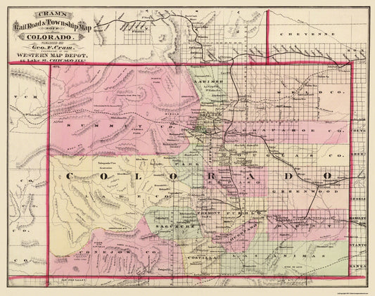 Historic State Map - Colorado - Cram 1875 - 29.13 x 23 - Vintage Wall Art