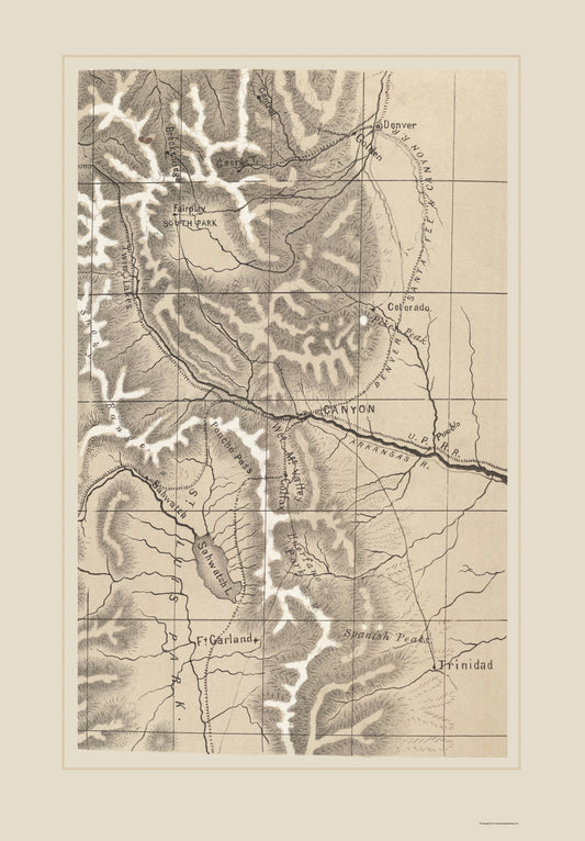 Historic State Map - Southern Colorado Rocky Mountains - 1870 - 23 x 33.06 - Vintage Wall Art