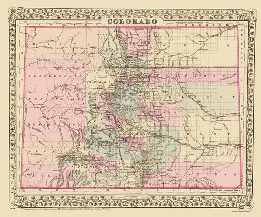 Historic State Map - Colorado - Mitchell 1879 - 23 x 27.66 - Vintage Wall Art