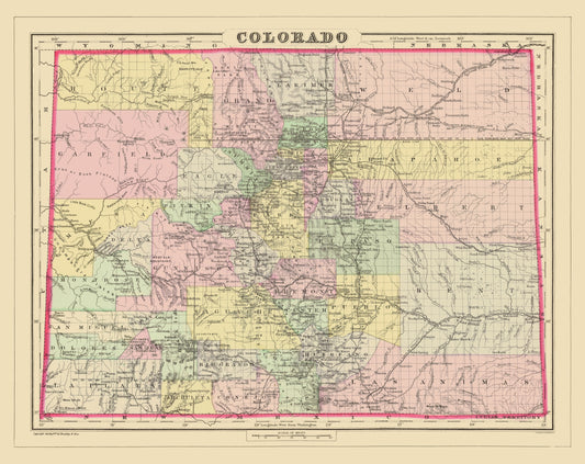 Historic State Map - Colorado - Bradley 1887 - 23 x 29.00 - Vintage Wall Art