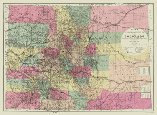 Historic State Map - Colorado - Nell 1884 - 23 x 31.31 - Vintage Wall Art