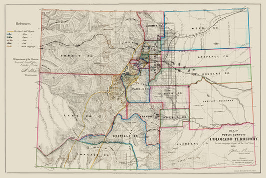 Historic State Map - Colorado - USGLO 1866 - 23 x 34.21 - Vintage Wall Art