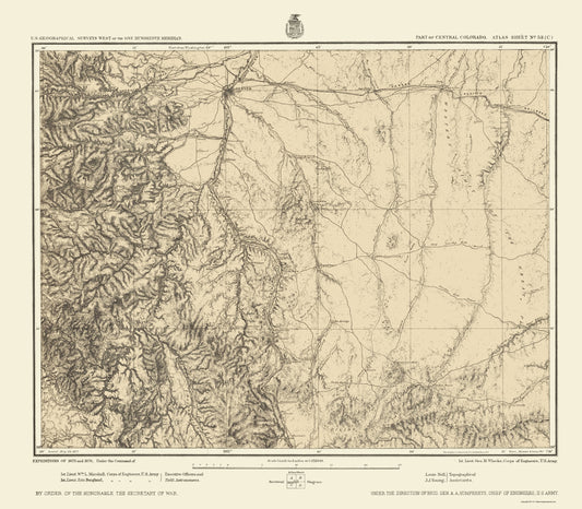 Topographical Map - Colorado Central Sheet - US Army 1876 - 23 x 26.33 - Vintage Wall Art