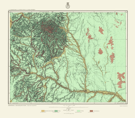 Topographical Map - Colorado Central Land Classification Sheet - US Army 1878 - 23 x 26.33 - Vintage Wall Art