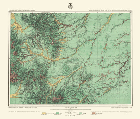 Topographical Map - Colorado South Land Classification Sheet - US Army 1878 - 23 x 26.90 - Vintage Wall Art