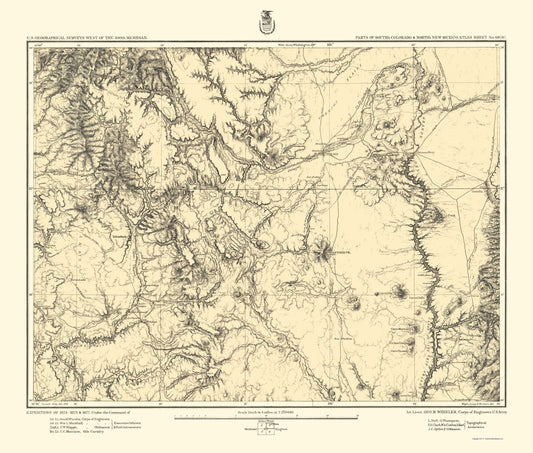 Topographical Map - Colorado New Mexico Sheet - US Army 1878 - 23 x 27.08 - Vintage Wall Art