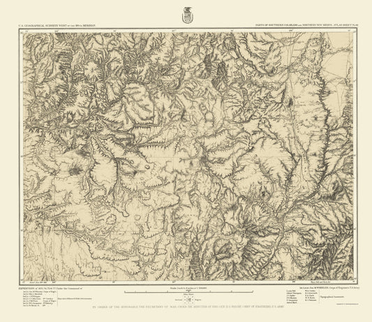 Topographical Map - Colorado South New Mexico North Sheet - US Army 1882 - 23 x 26.58 - Vintage Wall Art