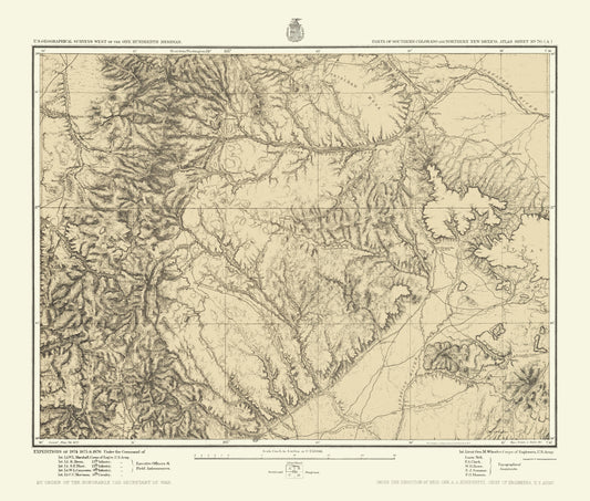 Topographical Map - Colorado South New Mexico North Sheet - US Army 1876 - 23 x 27.07 - Vintage Wall Art