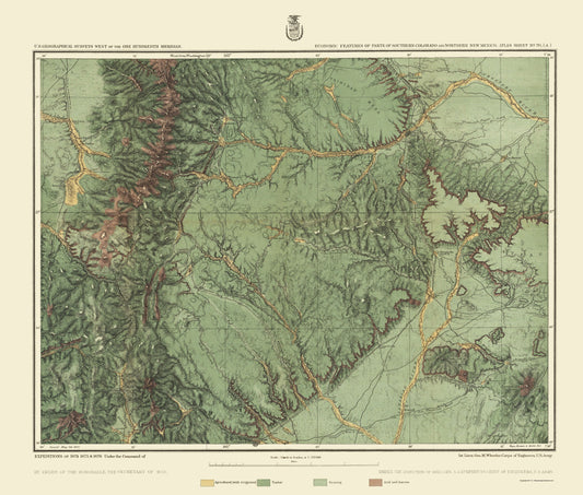 Topographical Map - Colorado New Mexico Economic Sheet - US Army 1876 - 23 x 27.04 - Vintage Wall Art