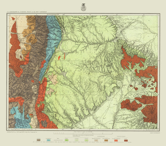 Topographical Map - Colorado New Mexico Land Classification Sheet - US Army 1876 - 23 x 26.17 - Vintage Wall Art